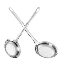 2Pcs Stainless Steel Skimmer Spoon with Fine Mesh Straining and Ergonomic Long Handle for Oil and Foam
