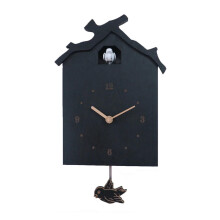 Solid Wood Cuckoo Clock with Quartz Silent Pendulum, HandCarved Wall Clock for Living Room Decor