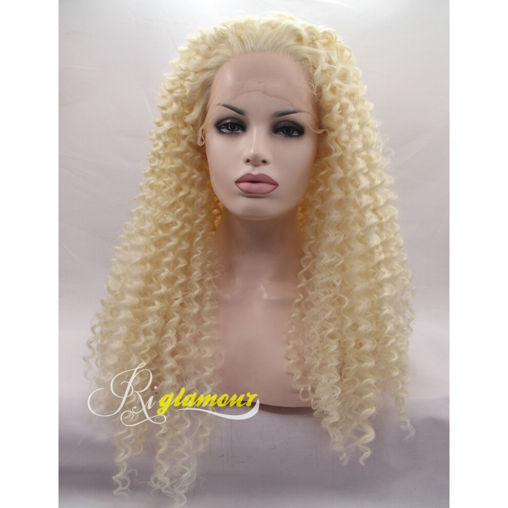 Blonde Kinky Curly Lace Front Wig 613 Color with Natural Hairline and Heat Resistant Synthetic Hair