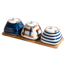 Ceramic Spice Jars with Lids Set for Kitchen Countertop Seasoning Storage and Sugar Bowl