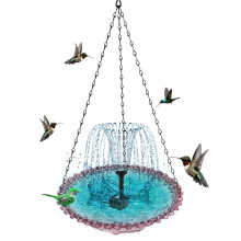 Solar Bird Bath Fountain with Hanging Feeder, Weatherproof Garden Decor for Wildlife Yard Purple