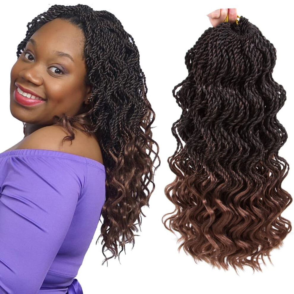 Unisex 14 Inch Wavy Senegalese Twist Crochet Braids Hair Extensions T1b/30#, 6 Packs Synthetic
