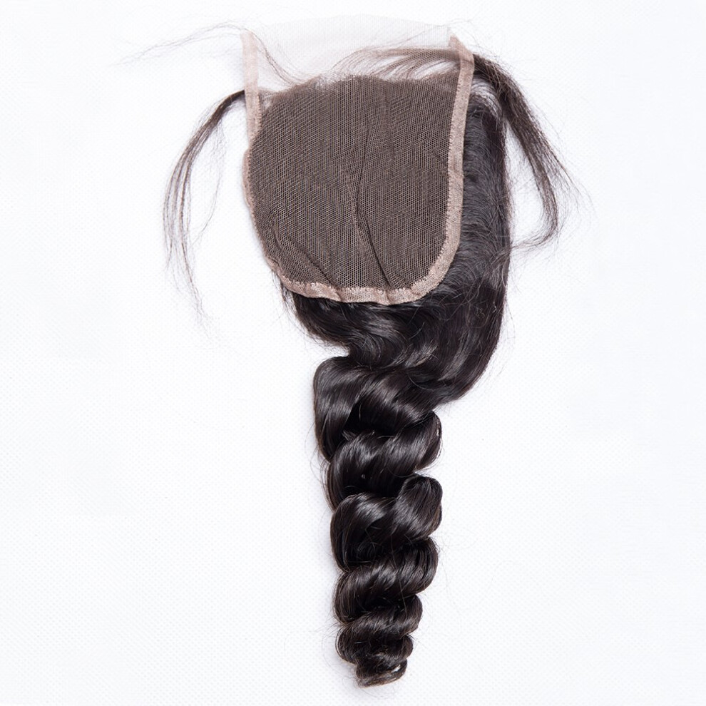 Unisex Malaysian Virgin Hair Closure 18 Inch Loose Wave 4X4 Swiss Lace Pre Plucked With Baby Hair 10A