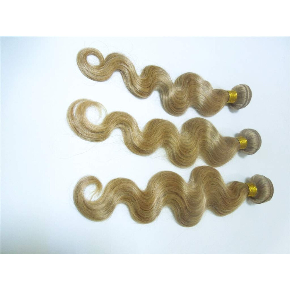 Unisex Brazilian Human Hair Extensions Blonde Body Wave 3 Bundles 1028 Inch Virgin Weft Natural Look