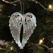 Richmoon Christmas Angel Wings Ornament, Clear Acrylic Xmas Tree Hanging Decor for Holiday Wedding Party Home (Buy 2 Get 10% Off)