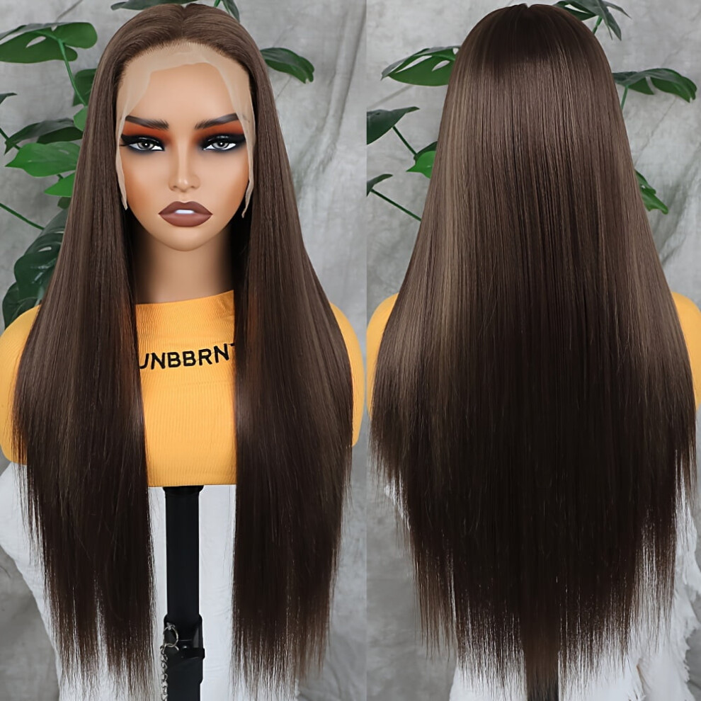 Unisex 13X6 Lace Front Wigs 180 Density Long Straight Synthetic Hair 28 Inch Heat Resistant Fiber Hd Lace Frontal Wigs For Women