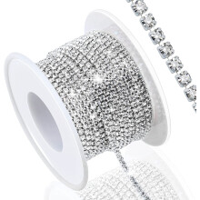 10 Yards 2MM Crystal Rhinestone Chain Trim, Compatible with Sewing Shoes Clothes Cups, Claw Rhinestone for Craft Jewelry Wedding Bouquet DIY, Silver