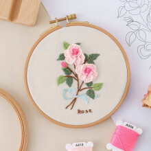 2Set DIY Embroidered Making Kit Including Linen Cloth Cotton Thread Water Erasable Pen Refills Iron & Plastic Needle Rose Pattern 25x25x0.01cm DIY