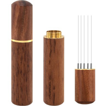 Espresso Coffee Stirrer 5 Needles 0.4mm Espresso Distribution Tools, Natural Wood Handle and Stand (Rosewood)
