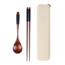 Wooden Chopsticks and Spoon Set, Japanese Style Portable Lunch Tableware Set