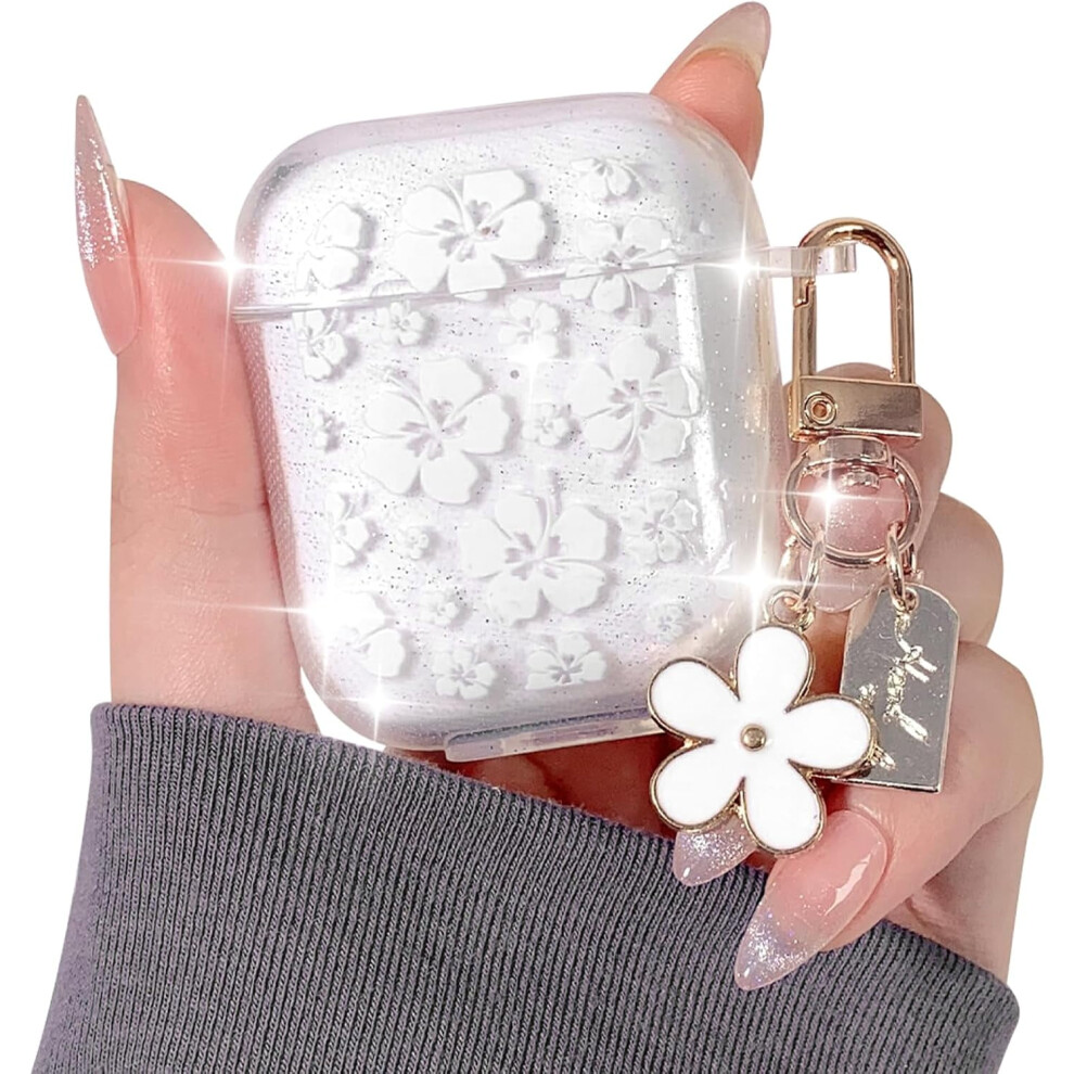 Compatible For Compatible With Airpods 1/2 Case Cute Clear Glitter Bling Flower Floral With Lovely Flower Chain For Women 9027700396944