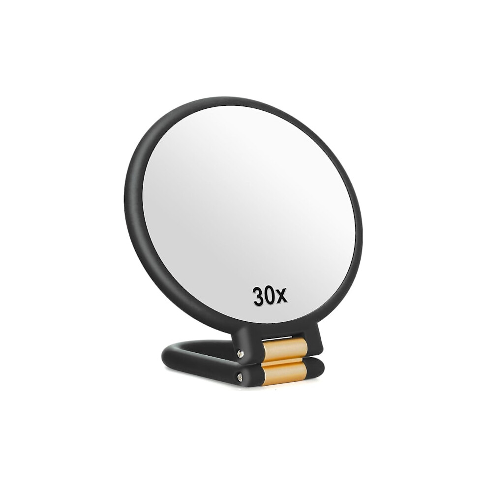 Black 30X Magnifying Mirror Travel Mirror With Handle - Double Sided Handheld Mirror With 1X And 30X Magnification