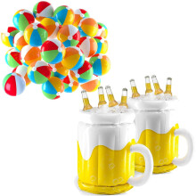Inflatable Beer Cooler with Mug Design Keeps Drinks Cold, 25 Mini 5' Beach Balls Set for Summer Parties
