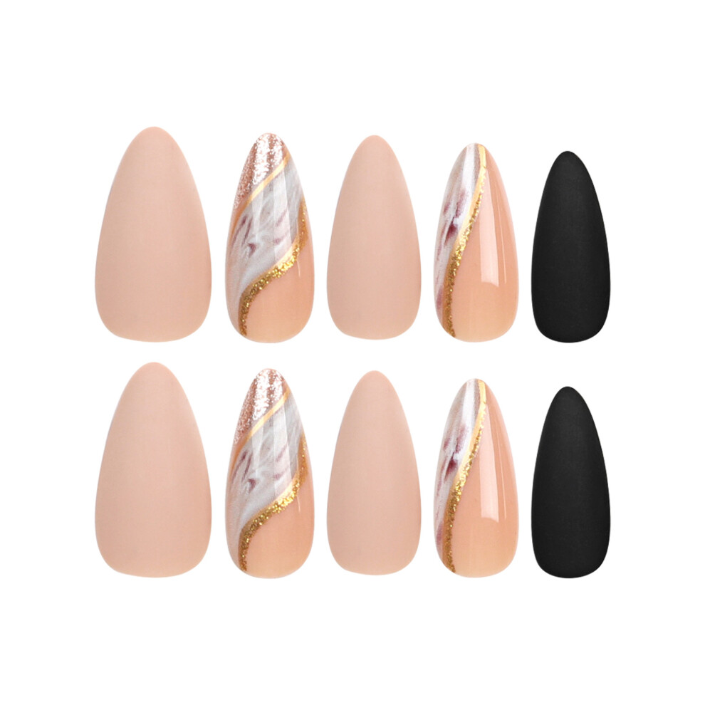 (24pcs, Skin Color) 24pcs Fake Nails, DIY Glitter Glue On False Nail Tips Manicure Salon Supplies for Fall Winter