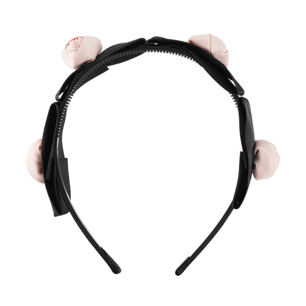 Unisex Black (One Size, ) Women Rose Flower Hair Hoop Headband, Satin Bowknot Non-Slip Sweet Hairbands Diy Hair Accessories