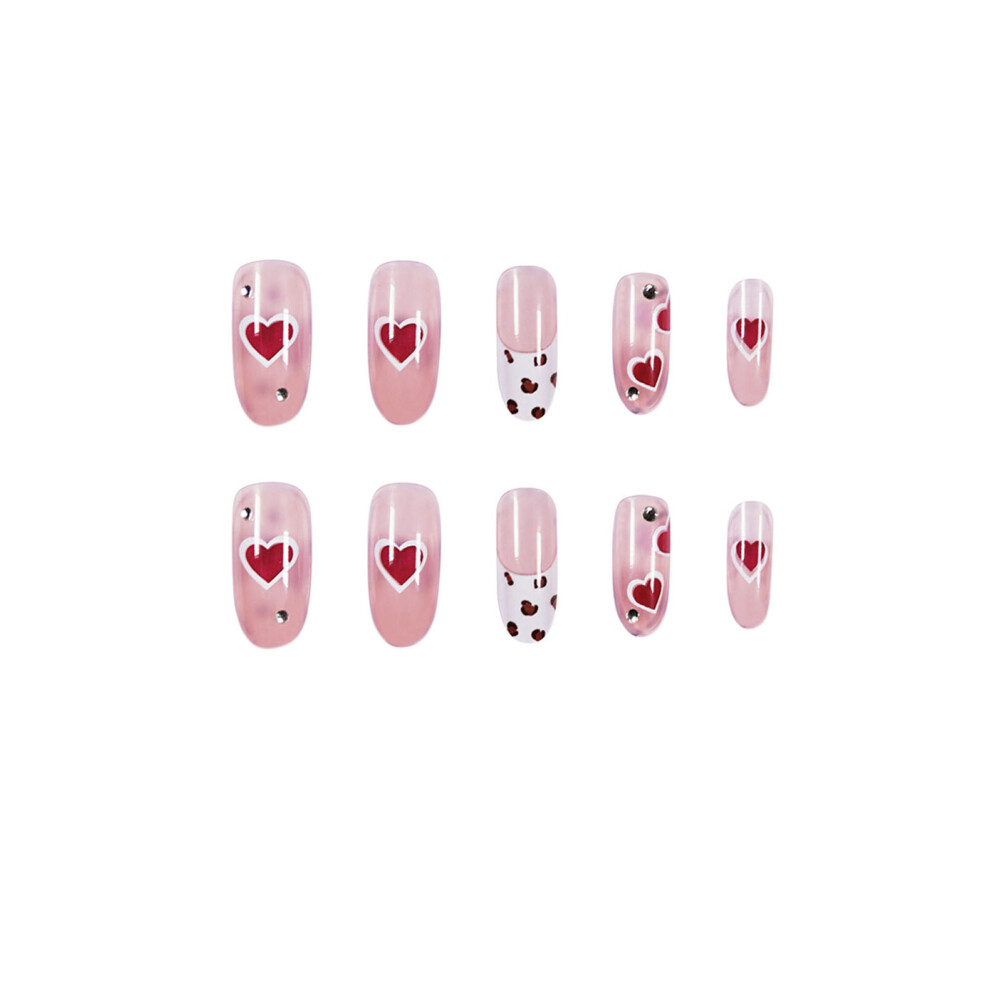 (24PCS, Multicolor) 24PCS Salon Like Press on Nails Nude Fake Nails for Women with Cow & Heart Design