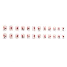 (13.6cm*6.9cm*1.2cm, Pink) Press on Nail Short Fake Nails Tips Full Cover Reusable Manicure Salons Milk White French Retro Rose False Nails for Women