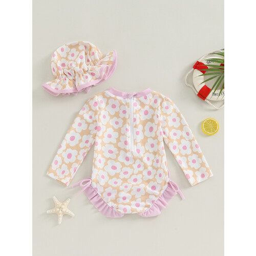 (6-9 Months, Pink) Μαγιό νήπια με με καπέλο 1