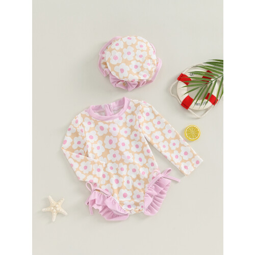 (9-12 Months, Pink) Μαγιό νήπια με με καπέλο 1