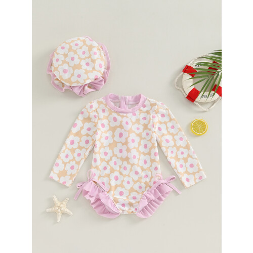 (18-24 Months, Pink) Μαγιό νήπια με με καπέλο 1