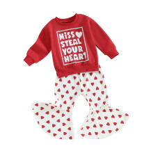 (0-6 Months, Red) Ensembles Saint-Valentin pour filles : sweat-shirt rouge à manches longues et pantalon à imprimé cœur