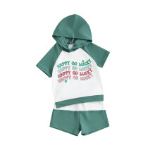 (6-7 Years, Green) Ensemble short et t-shirt à capuche lettres pour garçon, tenue d'été idéale pour les vacances.