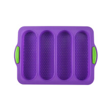 Silicone Bread Baking Mold 4Grid Nonstick Tray for French Loaf and Cake Baking Purple