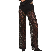 (L, Black) Damesbroek van doorschijnend kant, gothic stijl, hoge taille, wijde pijpen, flared broek, streetwear