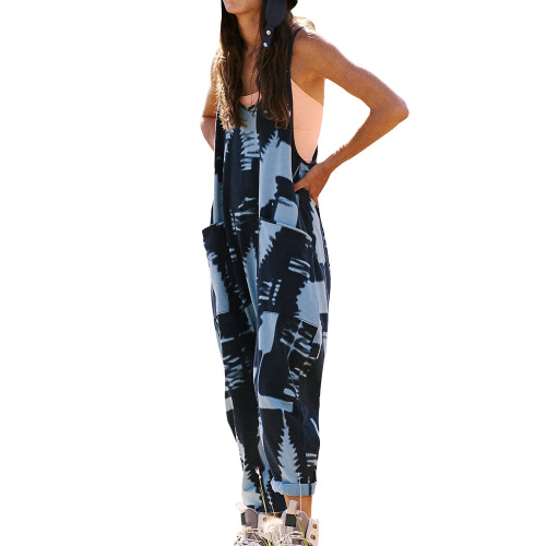 (XL, Dark Blue) Γυναικεία μακριά ολόσωμη φαρδιά τιράντες.