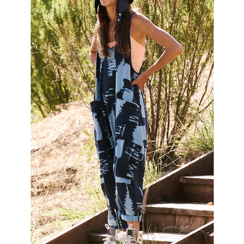 (M, Dark Blue) Γυναικεία μακριά ολόσωμη φαρδιά τιράντες. 1