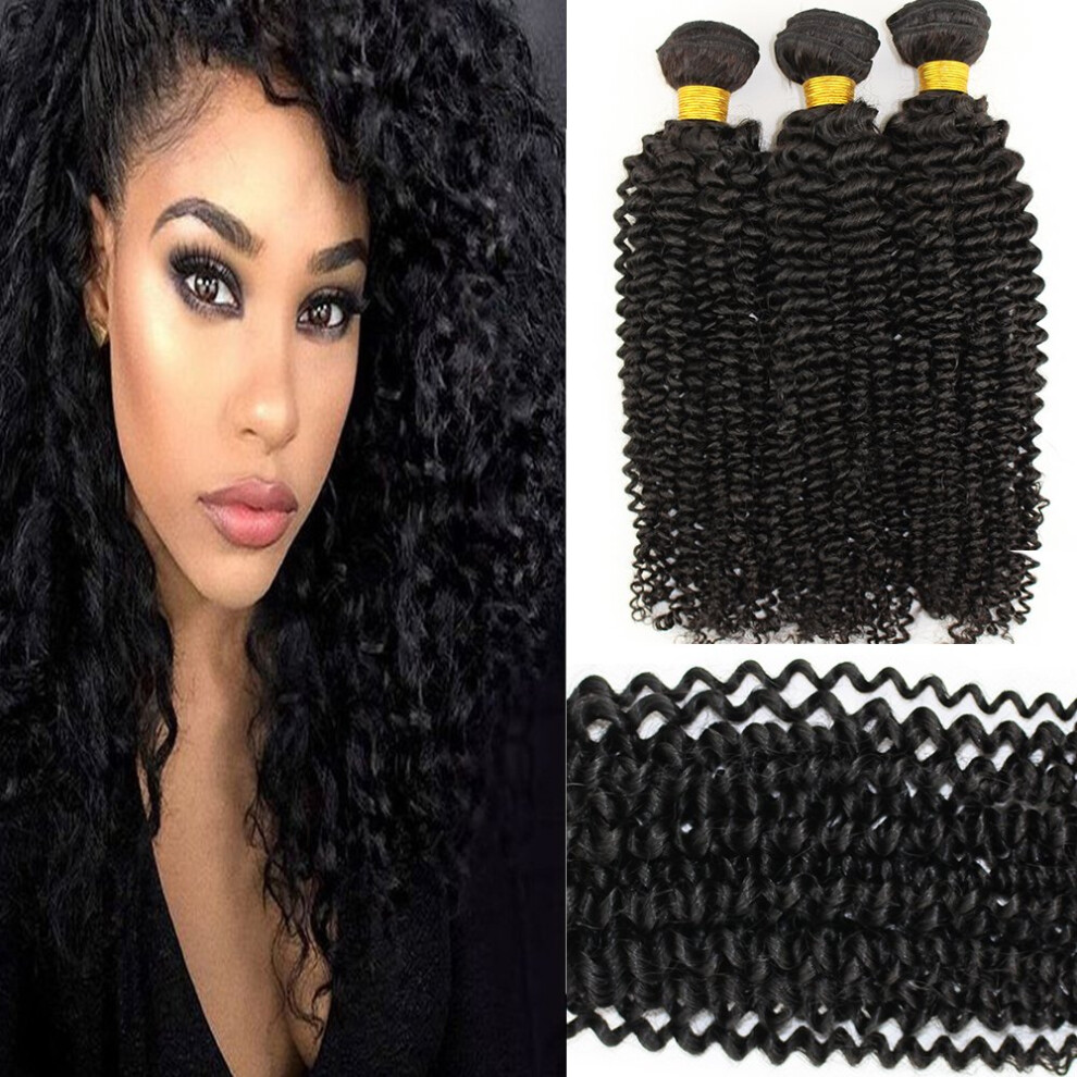 Unisex Black Brazilian Curly Human Hair Extensions 18 Inch Natural Remy Weft 50G Tangle