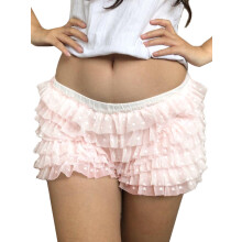 (S, Pink) Women's Skorts Shorts Fashion Lace Layered Ruffle Elastic Waist Short Pants Summer Casual Shorts