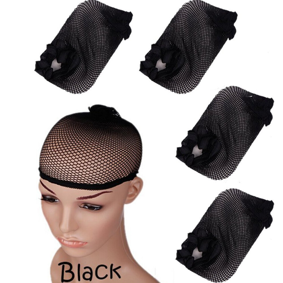 Unisex Black Wig Cap Nylon Mesh Pack Of 4 Elastic Stretchable Breathable Liner For Full And Half Wigs
