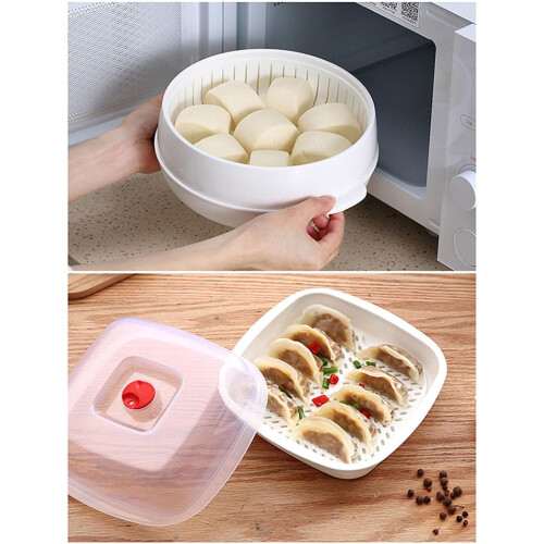 Stackable Microwave Steamer with Vent Lid for Even Heating Vegetables Dumplings Single Layer 1