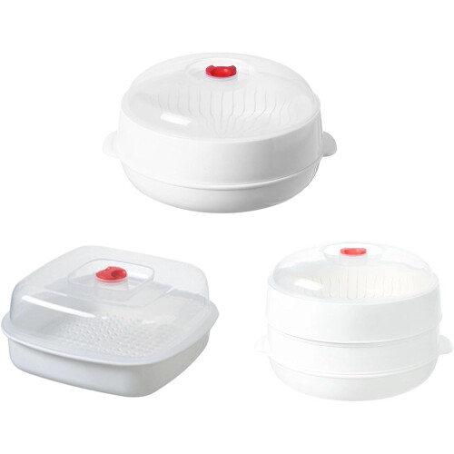 Stackable Microwave Steamer with Vent Lid for Even Heating Vegetables Dumplings Single Layer 2