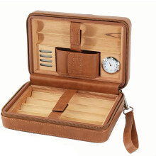 Leather Travel Cigar Humidor with Hygrometer Cedar Wood Interior Holds 6 Cigars Brown Gift Box