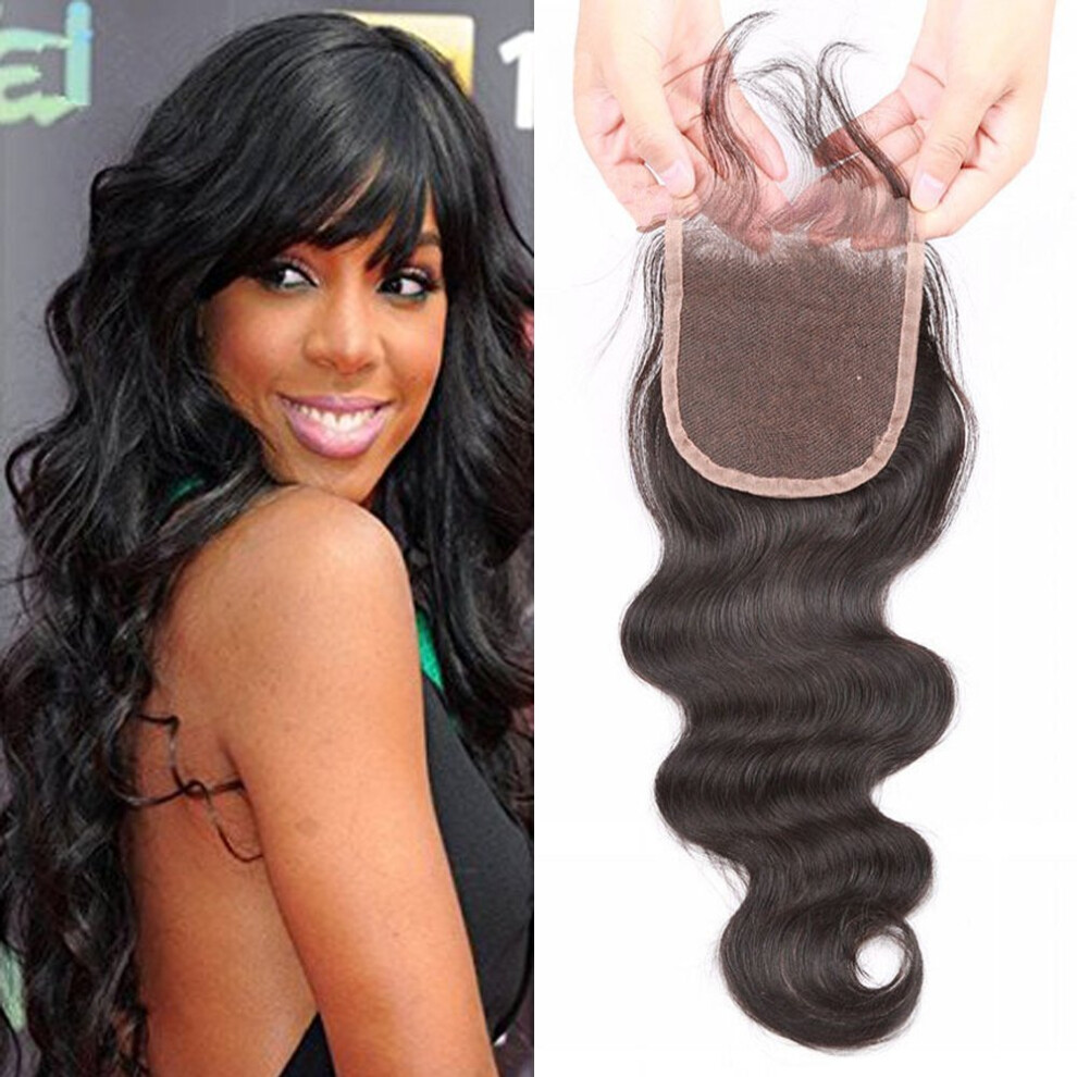 Unisex Brazilian Virgin Hair 4X4 Lace Closure 12 Inch Body Wave With Baby Hair Natural Hairline