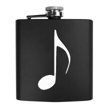 6oz Matte Black Stainless Steel Hip Flask with Curved Pocket Design and Unique Front Print