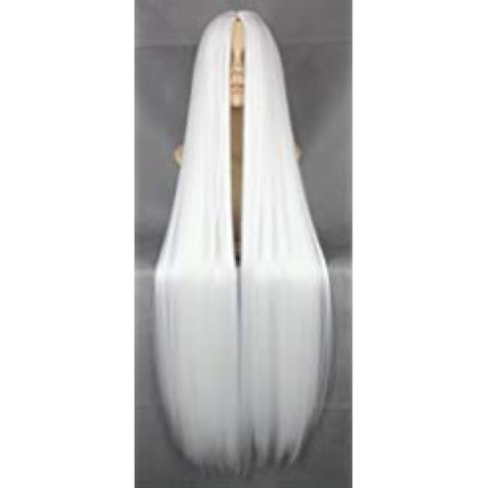 Unisex White 100Cm Long Straight Wig Middle Part No Bangs Heat Resistant Synthetic Cosplay Hair
