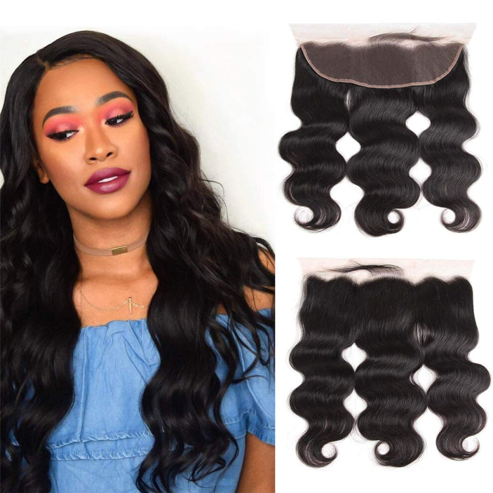 Unisex 16 Inch Body Wave Lace Frontal Wig, Pre Plucked 13X4 Ear To Ear Virgin Peruvian Human Hair