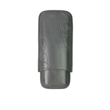 Leather Cigar Travel Case for 2 Cigars with Humidity Control, Luxury Gift for Men, Gray