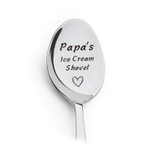 Papa Ice Cream Spoon Engraved Stainless Steel Dessert Scoop Gift for Dad Grandpa Father's Day