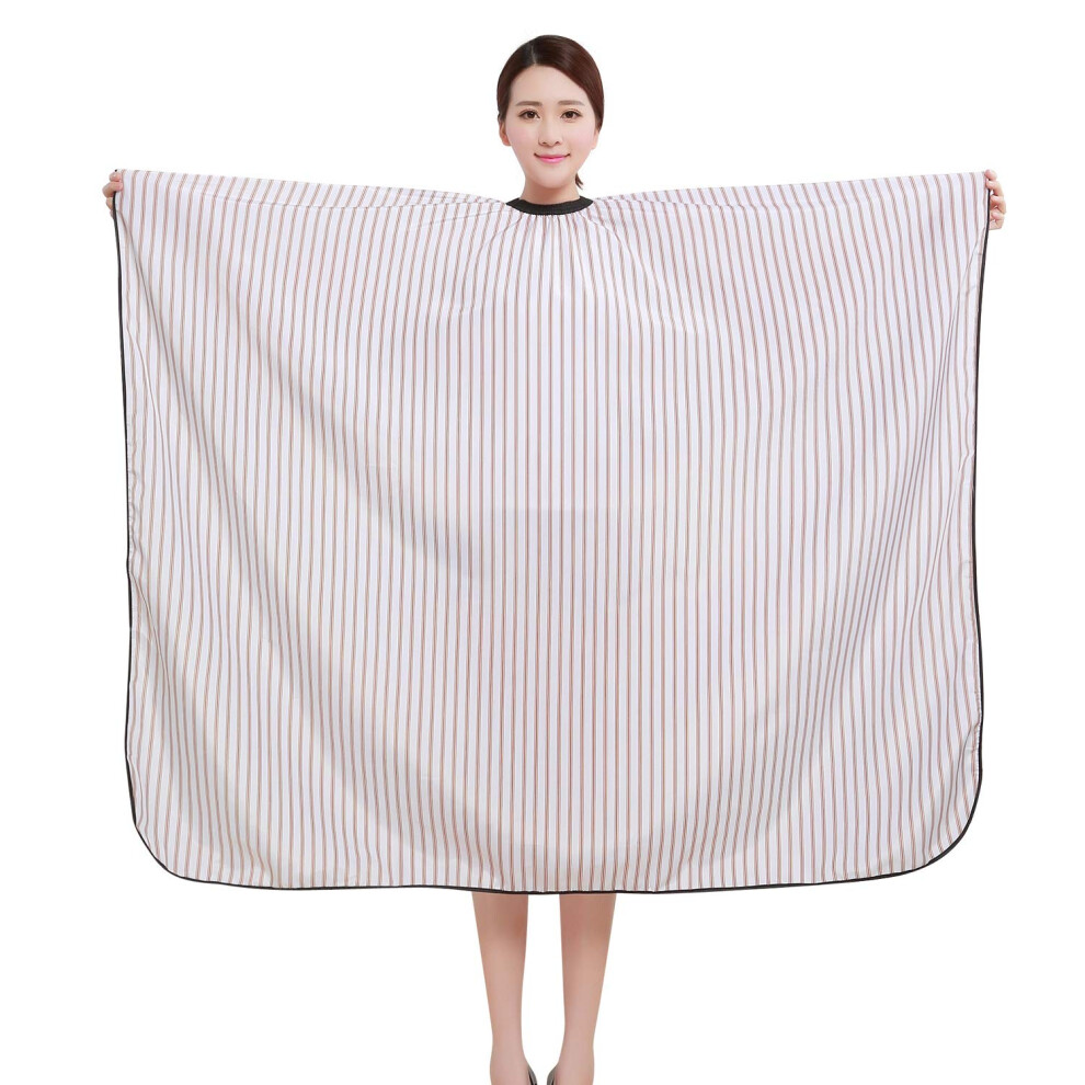 Brown Hair Cutting Cape Waterproof Polyester Full Coverage For Adults Barber Salon Adjustable Snap Closure Stripe