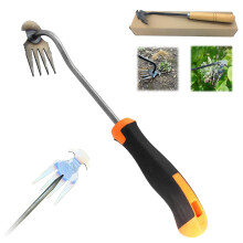 Weeding Tool with Ergonomic Long Handle, Manganese Steel 4Tine Garden Weed Puller, 14 Inch