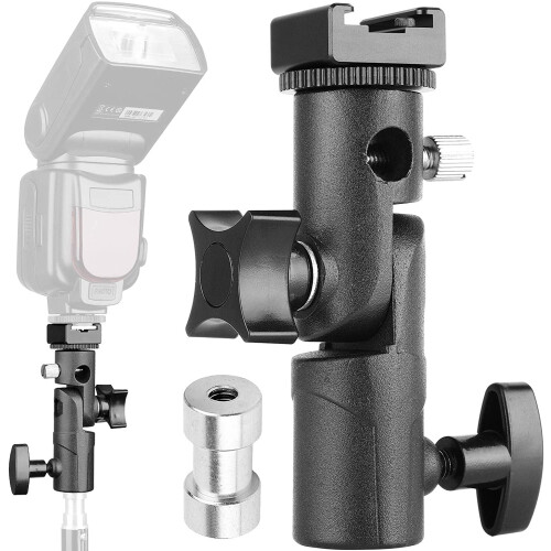 Updated Flash Bracket Mount Flash Stand Light Stand Bracket Mount with Umbrella Holder Mount Swivel, Compatible