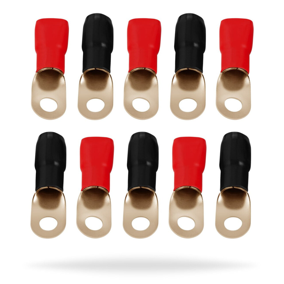 1/0 Gauge Awg Tinned Pure Copper Lugs Ring Terminals Connectors With Heat Shrink (10 Pack - 5 Positive/5 9377112407371