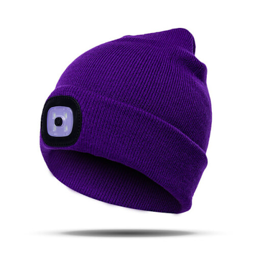 Knitted hat with LED light for jogging and walking purple