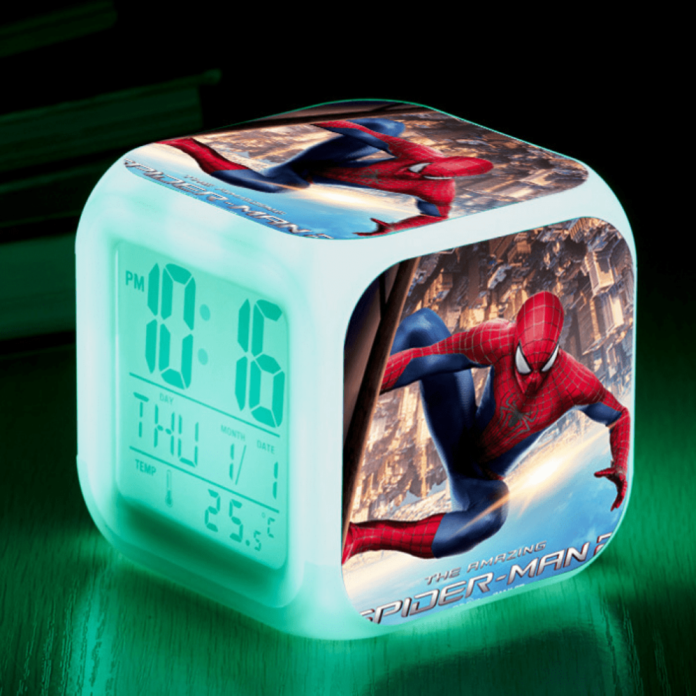 Hanntaoo Kids Digital Alarm Clock, Spider-Man Led Color Changing Wake Up Clock With Thermometer & Night Gift For Boys Girls Light