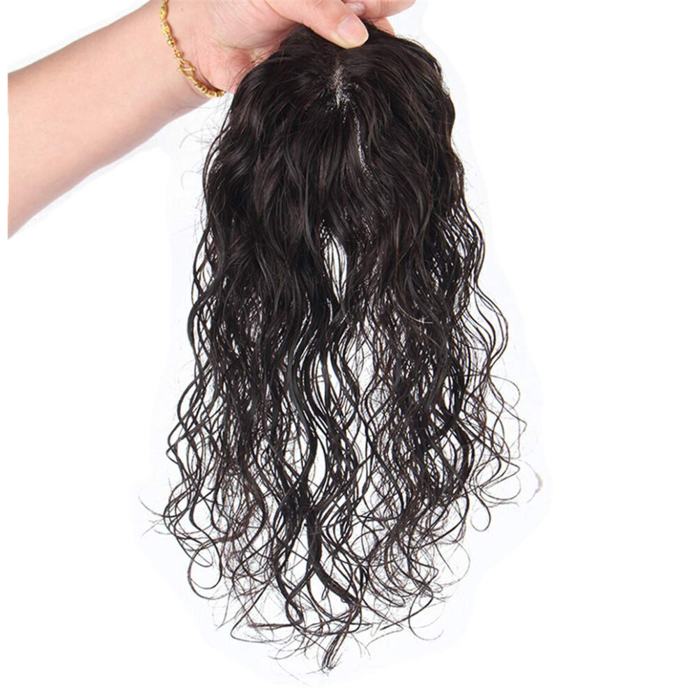 Unisex Black 12 Inch Human Hair Topper For Women, Clipin Mono Base Wiglet For Thinning Hair