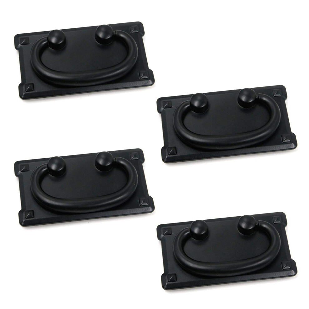 Cabinet Pull Handles Antique Black Finish Recessed Zinc Alloy Drawer Pulls Rectangular Ring, 4Pack 9053599994527